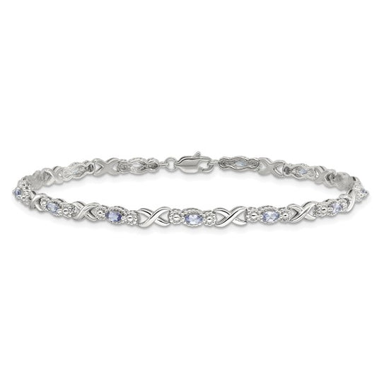 White Gold Filled Sterling Silver Natural Tanzanite x's Bracelet