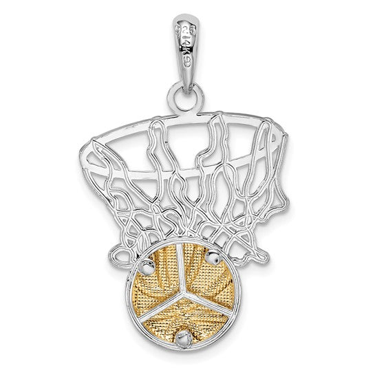 14K White Gold/Yellow Gold Sterling Silver Basketball Hoop Pendant Two Tone