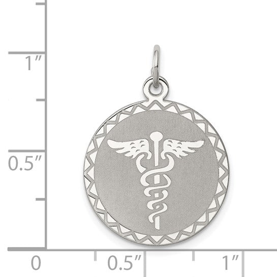 Sterling Silver Caduceus Engravable Disk Pendant