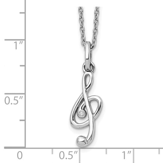 White Gold Filled Sterling Silver Diamond Treble Clef Music Chain & Pendant Set