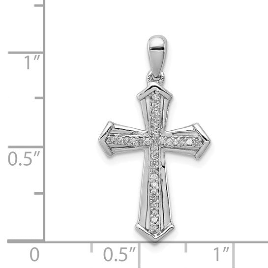 White Gold Filled Sterling Silver Diamond Cross Etch Pendant