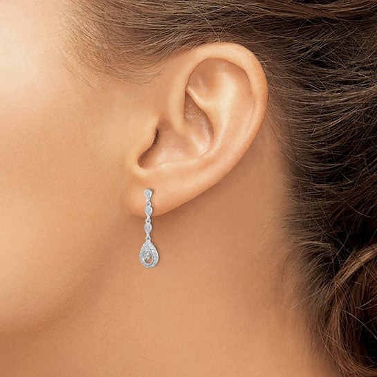 White Gold Filled Sterling Silver Diamond Dangle Evening Earrings