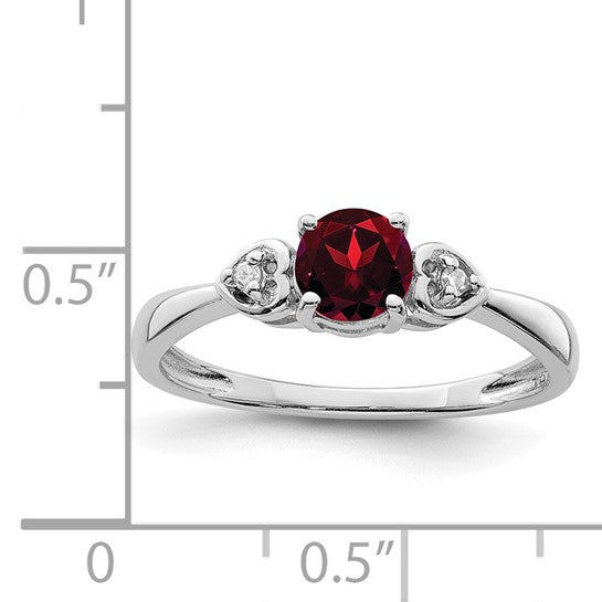 Sterling Silver Round Natural Garnet & Diamond 3 Stone Ring