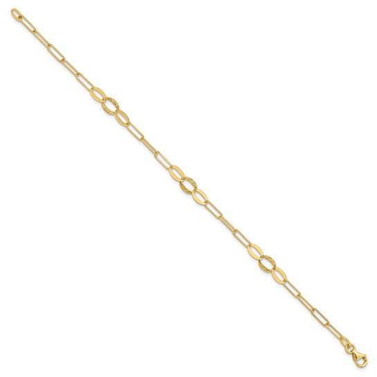 14K Yellow Gold Paperclip & Oval Bracelet