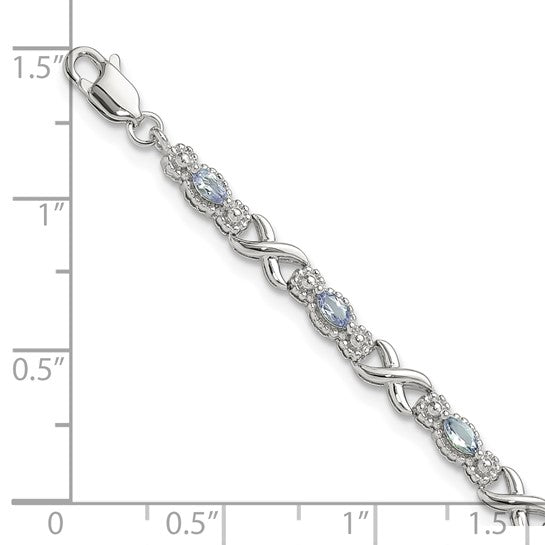 White Gold Filled Sterling Silver Natural Tanzanite x's Bracelet