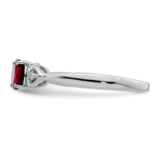 Sterling Silver Round Natural Garnet & Diamond 3 Stone Ring