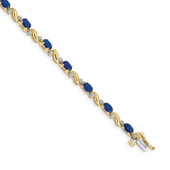 14K Yellow Gold White Gold Natural Sapphire Diamond Curve Bracelet