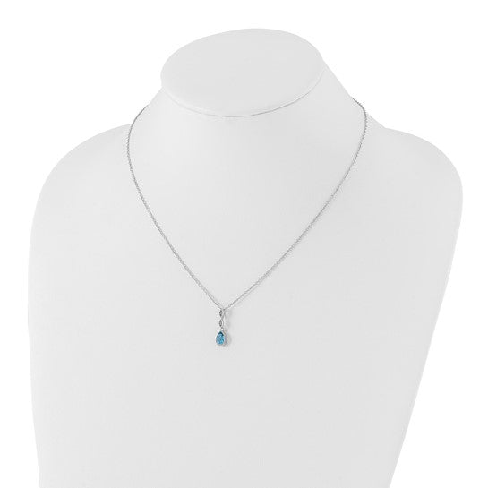 White Gold Filled Sterling Silver Oval Blue Topaz Bezel Chain & Pendant