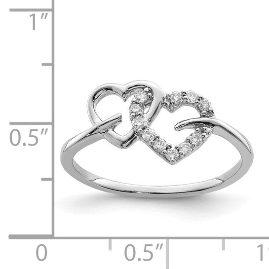 White Gold Filled Sterling Silver Double Diamond Heart Ring 1/8ct.