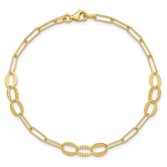 14K Yellow Gold Paperclip & Oval Bracelet