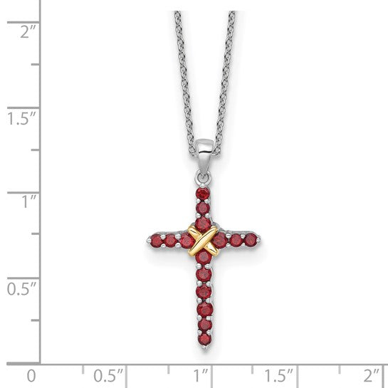 Sterling Silver Natural Garnet Two Tone Cross