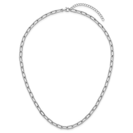 White Gold Filled Sterling Silver Rope Textured Paperclip Chain