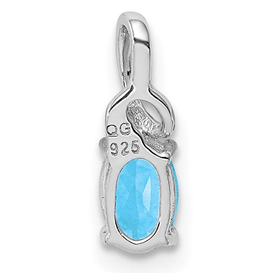 White Gold Filled Sterling Silver Twisted Mount Blue Topaz & Diamond Pendant