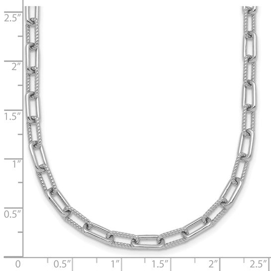 White Gold Filled Sterling Silver Rope Textured Paperclip Chain