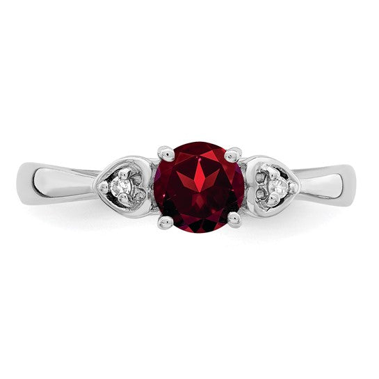 Sterling Silver Round Natural Garnet & Diamond 3 Stone Ring
