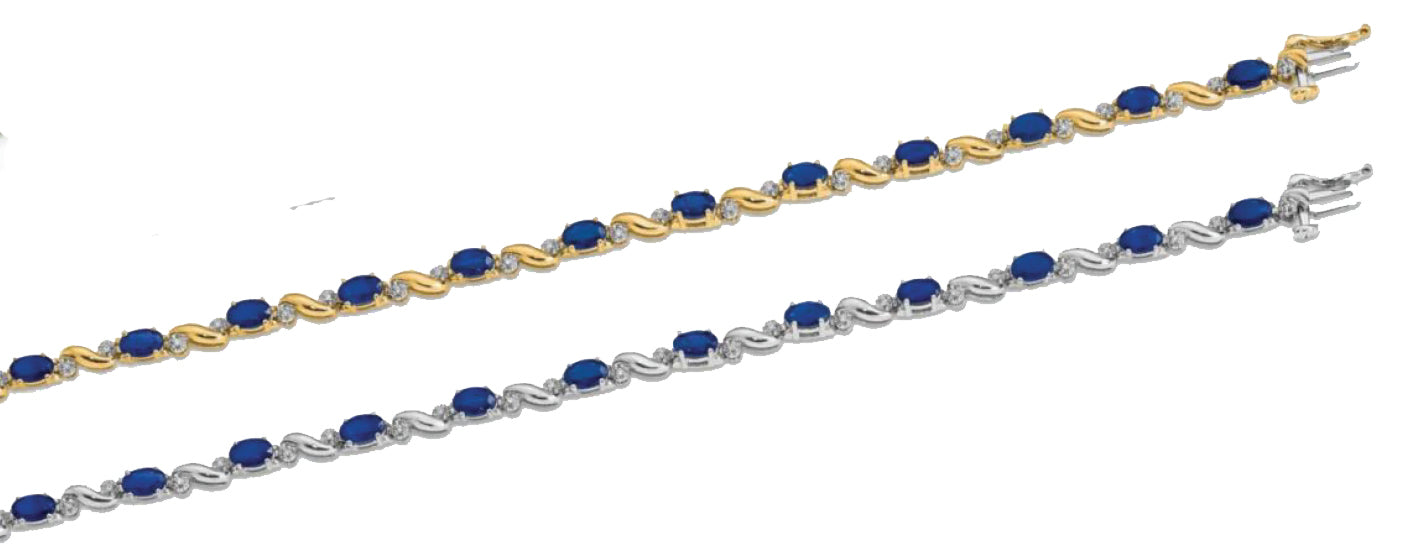 14K Yellow Gold White Gold Natural Sapphire Diamond Curve Bracelet