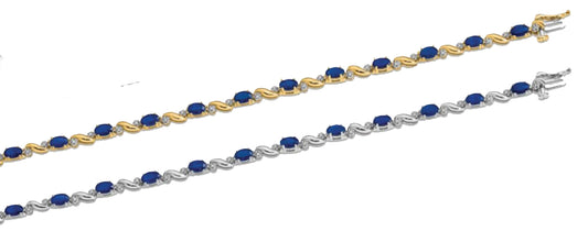 14K Yellow Gold White Gold Natural Sapphire Diamond Curve Bracelet