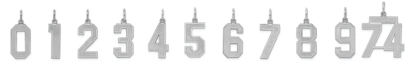 While Gold Over Sterling Silver Outlined Jersey Number Pendant 0-99