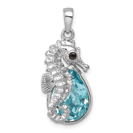 Sterling Silver Crystal Tear Drop Sea Horse Pendant