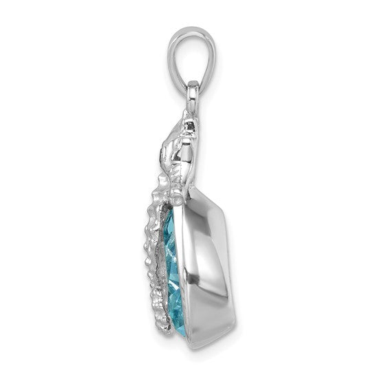 Sterling Silver Crystal Tear Drop Sea Horse Pendant