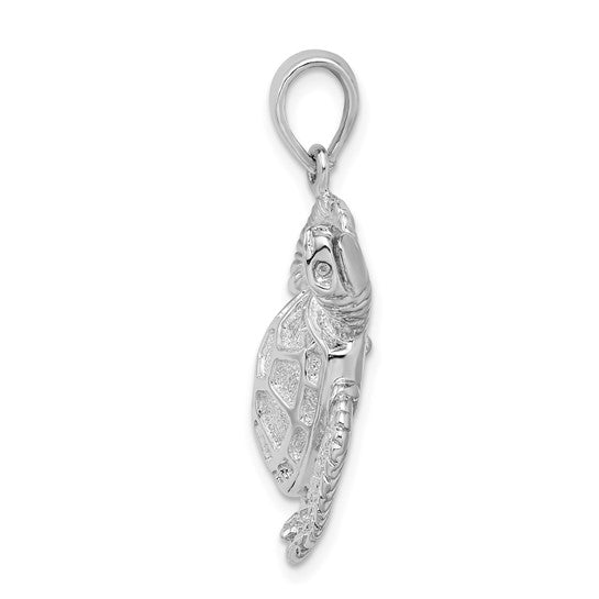 Sterling Silver Rhodium Plated 3D Sea Turtle Pendant