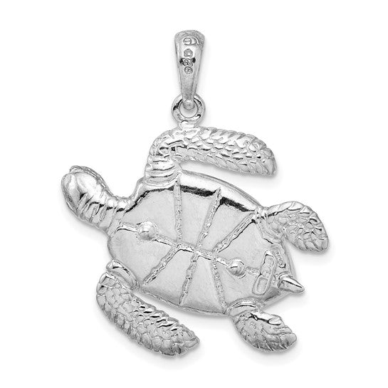 Sterling Silver Rhodium Plated 3D Sea Turtle Pendant