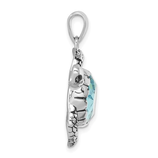 Sterling Silver Crystal Antiqued Turtle Pendant