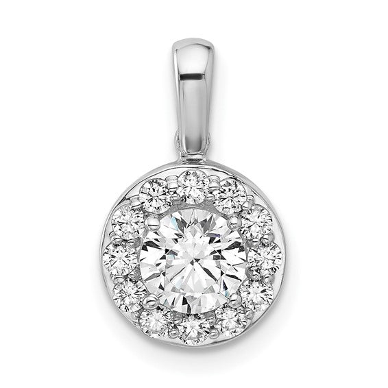 14K White Gold 1 Carat Lab Grown Round Halo Diamond Pendant