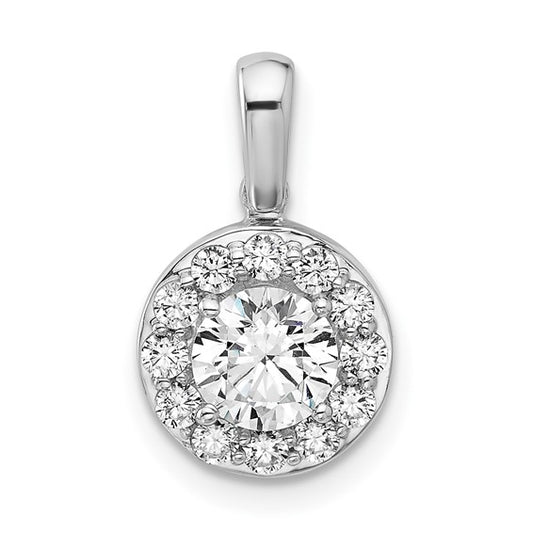 14K White Gold 1 Carat Lab Grown Round Halo Diamond Pendant