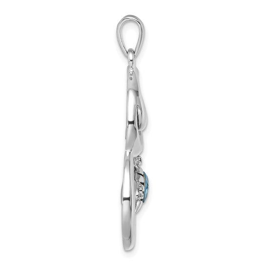 Sterling Silver Blue Crystal Heart Of The Ocean Wave Turtle Pendant