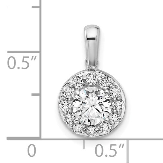 14K White Gold 1 Carat Lab Grown Round Halo Diamond Pendant