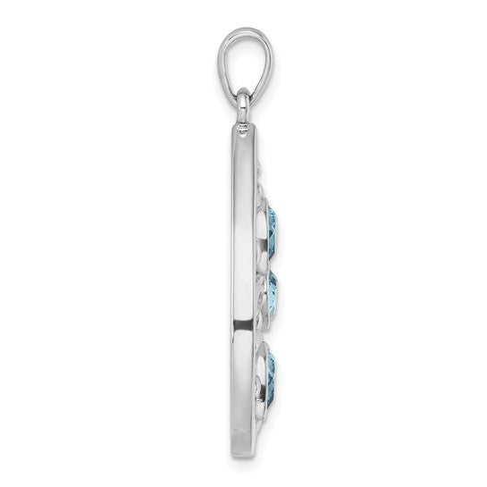 Sterling Silver 3 Turtle Tear Drop Crystal Pendant