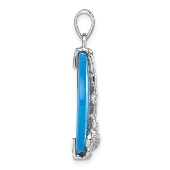 Sterling Silver Natural Blue Agate Turtle Sea Life Circle Pendant