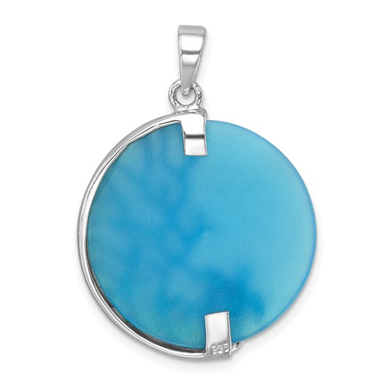 Sterling Silver Natural Blue Agate Turtle Sea Life Circle Pendant