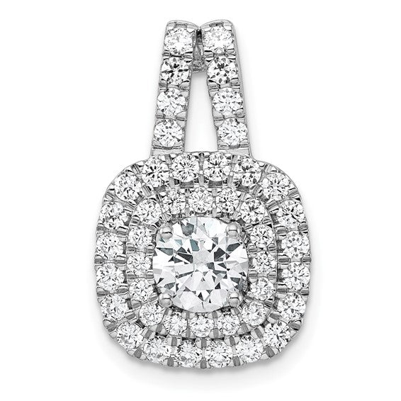 14K White Gold 1 1/2 Carat Lab Grown Diamond Double Halo Pendant