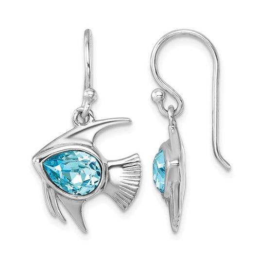 Sterling Silver Crystal Angel Fish Dangle Earrings