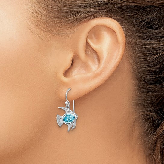 Sterling Silver Crystal Angel Fish Dangle Earrings