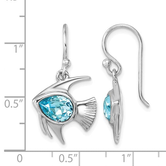 Sterling Silver Crystal Angel Fish Dangle Earrings