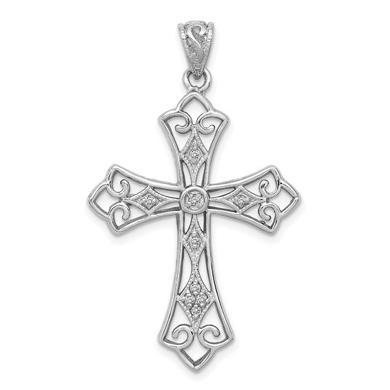 White Gold Filled Sterling Silver Diamond Accent Cross