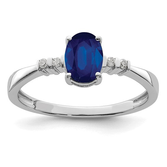 Sterling Silver Oval Stud Diamond & Natural Sapphire Ring