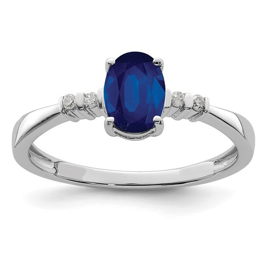 Sterling Silver Oval Stud Diamond & Natural Sapphire Ring