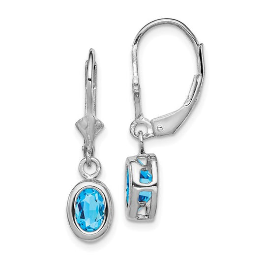 White Gold Filled Sterling Silver 1 Carat Blue Topaz Leverback Earrings