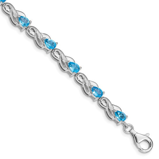 White Gold Filled Sterling Silver Natural 5 Carat Blue Topaz Ribbon Bracelet