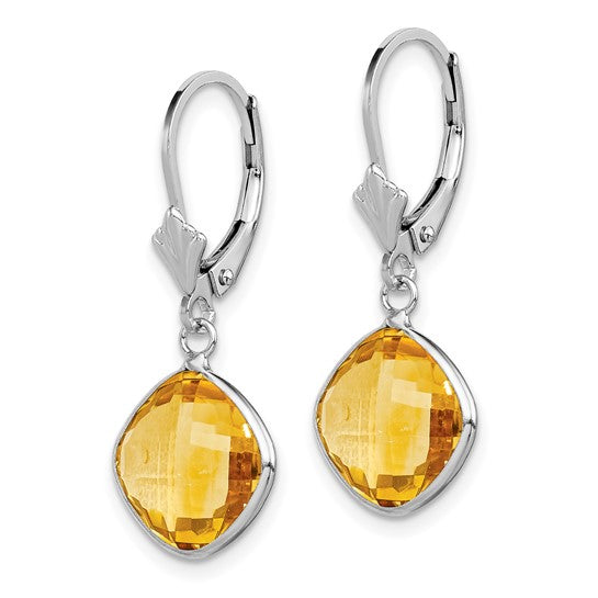 Sterling Silver White Gold Plated 4 Carat Natural Citrine Dangle Earrings