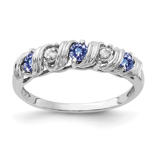 14K White Gold Natural Tanzanite & Diamond Band Ring