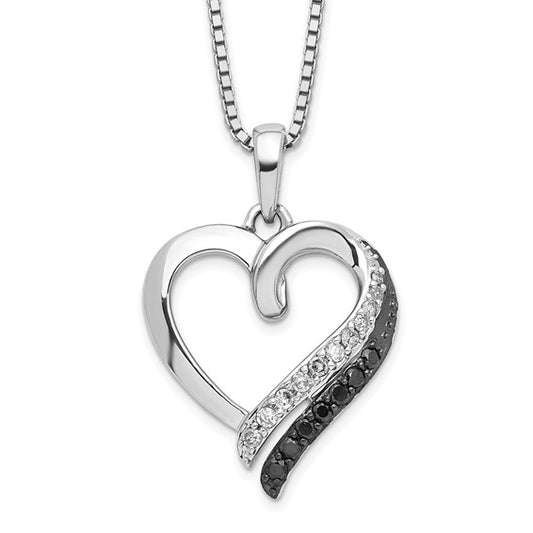 White Night White Gold Filled Sterling Silver Black & White Double Heart Chain & Pendant Set
