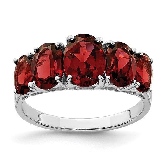 Sterling Silver 5 Stone 4.5 Carat Natural Garnet Ring