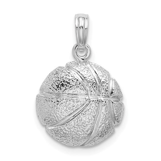 Sterling Silver White Gold Plated Basketball Pendant