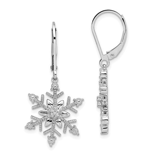 White Gold Filled Sterling Silver Diamond Snow Flake Winter Earrings