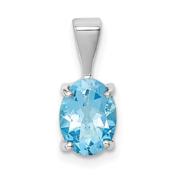 White Gold Filled Sterling Silver 1.4 Carat Oval Natural Blue Topaz Pendant